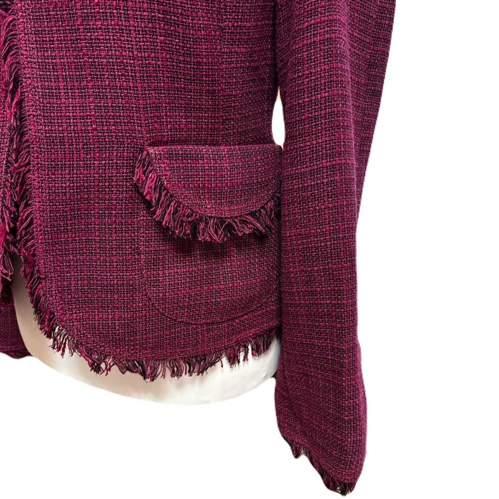 Anne Klein Raspberry & Black Fringe Tweed Blazer | Size 2P | EUC - Picture 4 of 11